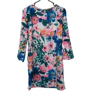 Traffic People Anthropologie Floral Shift Dress Size L Bold Colorful Travel